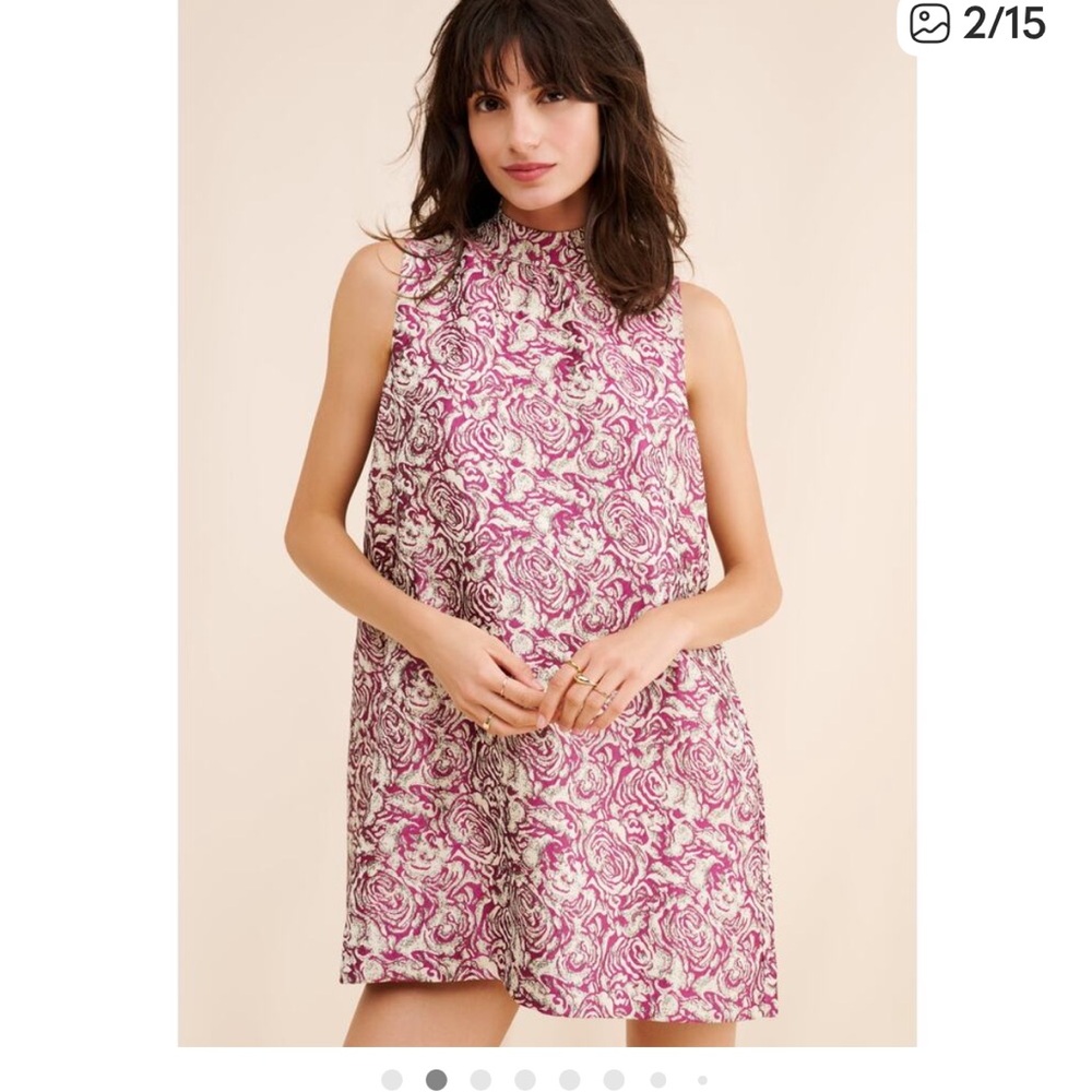 Anthropologie Pink and Cream Floral Sleeveless Shift Dress